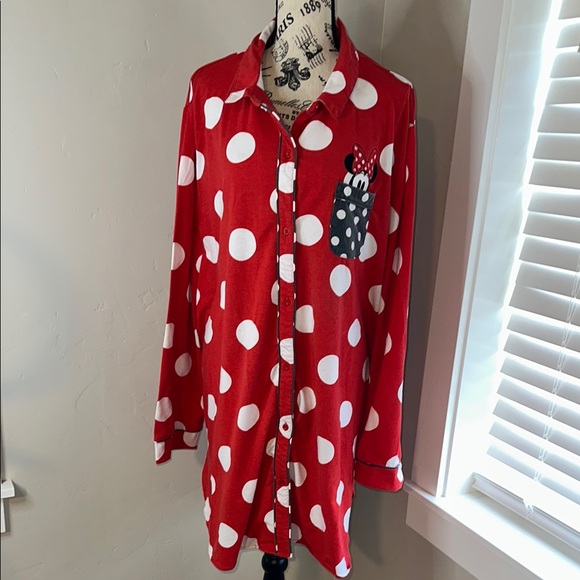Disney Other - Disney Pajama Nightshirt with Red Polka Dots